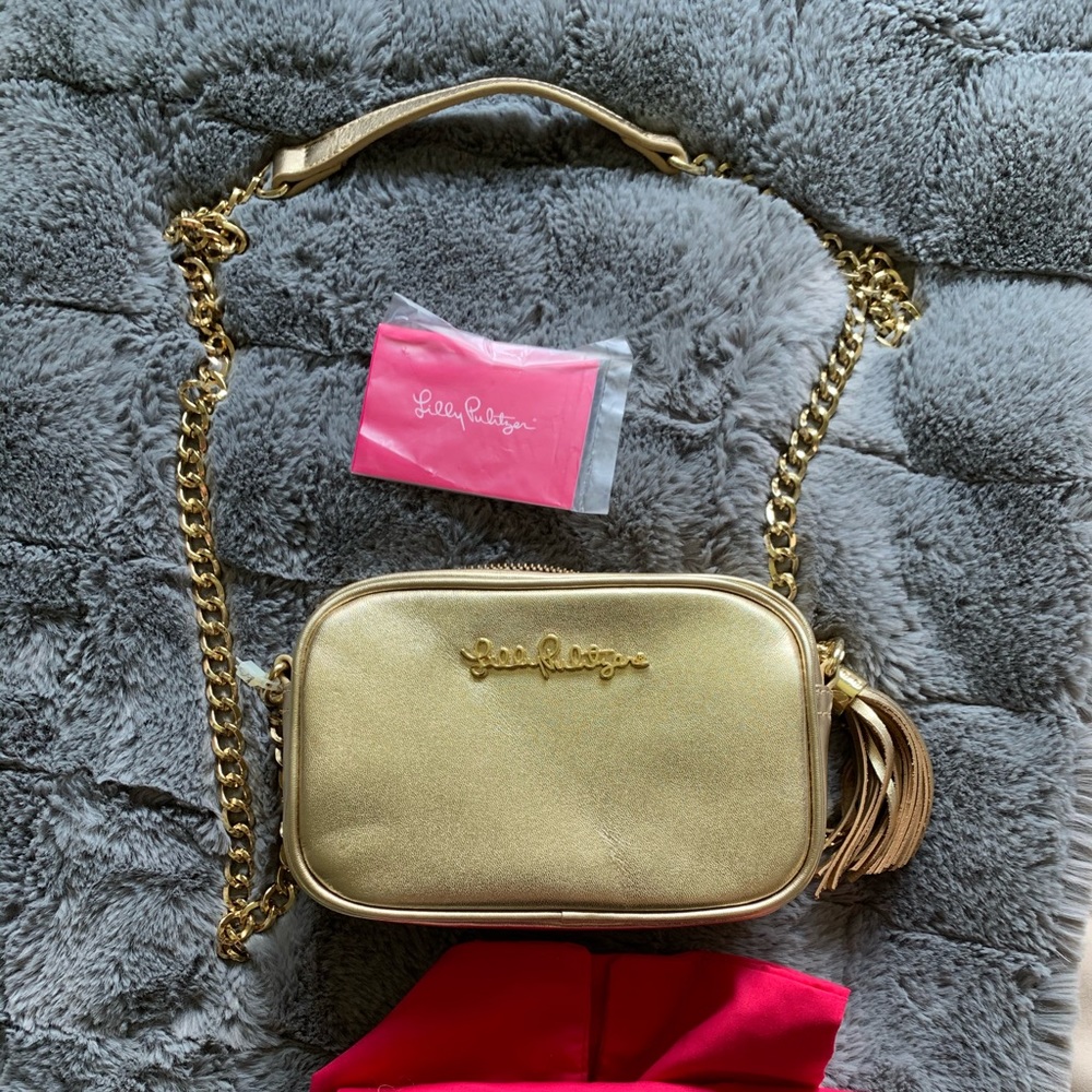 *USED ONCE* LILLY PULITZER GOLD LEATHER CROSSBODY